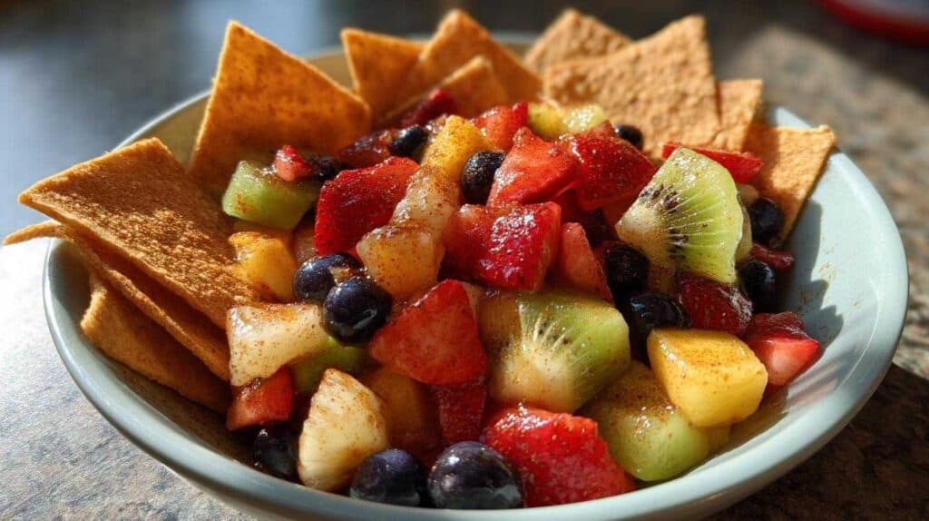 Fruit Salsa with Cinnamon Chips: Fun Kid Lunch Dessert/Side