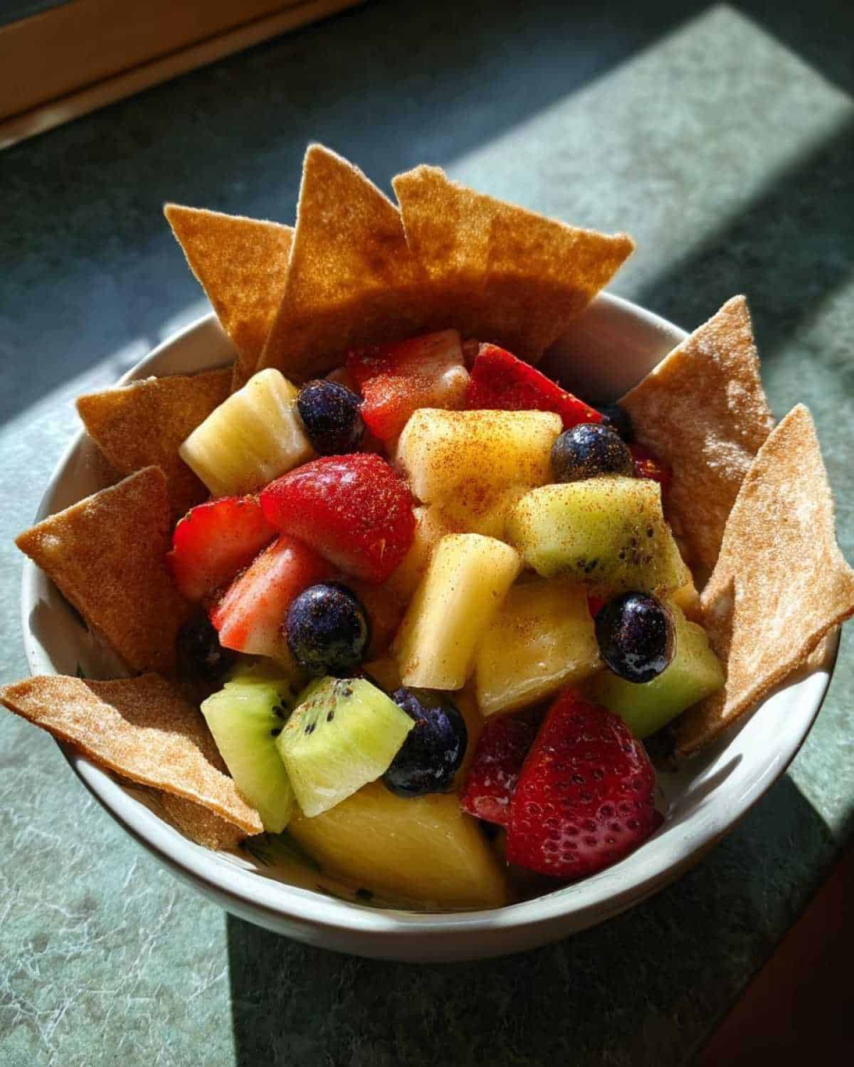 Fruit Salsa with Cinnamon Chips: Fun Kid Lunch Dessert/Side - detail 2