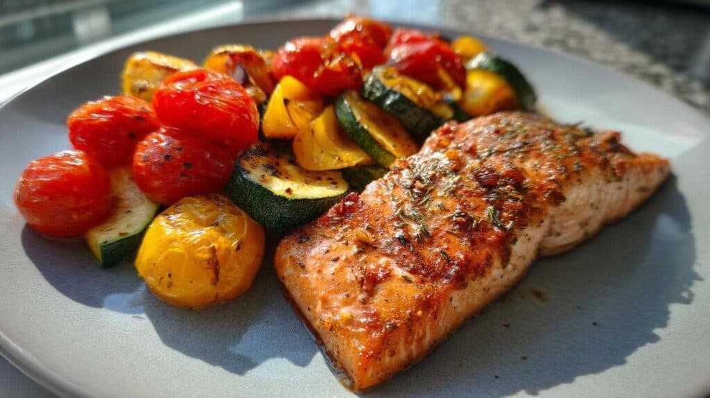 Simple Kid-Friendly Baked Salmon in Just 30 Min Kid-Friendly Baked Salmon with Roasted Summer Vegetables