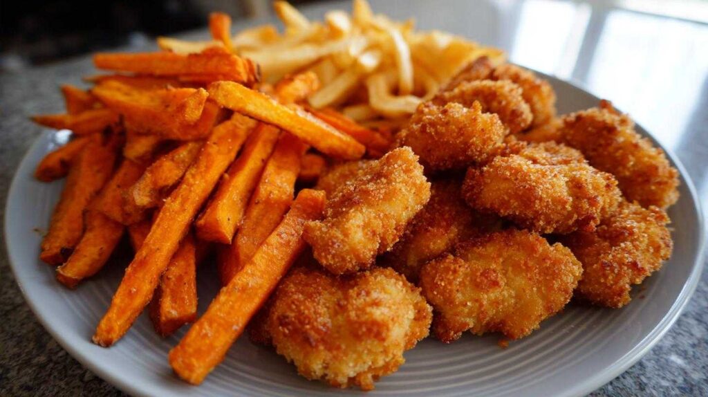 Kid-Friendly Air Fryer Chicken Nuggets with Sweet Potato Fries