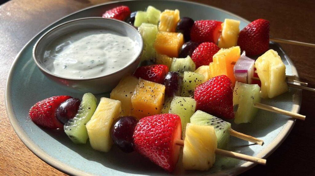 Kid-Friendly Apple Fruit Skewers with Yogurt Dip