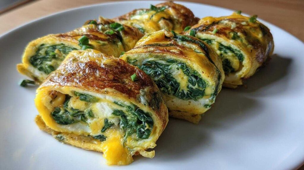 Kid-Friendly Cheesy Spinach Omelet Roll-Ups