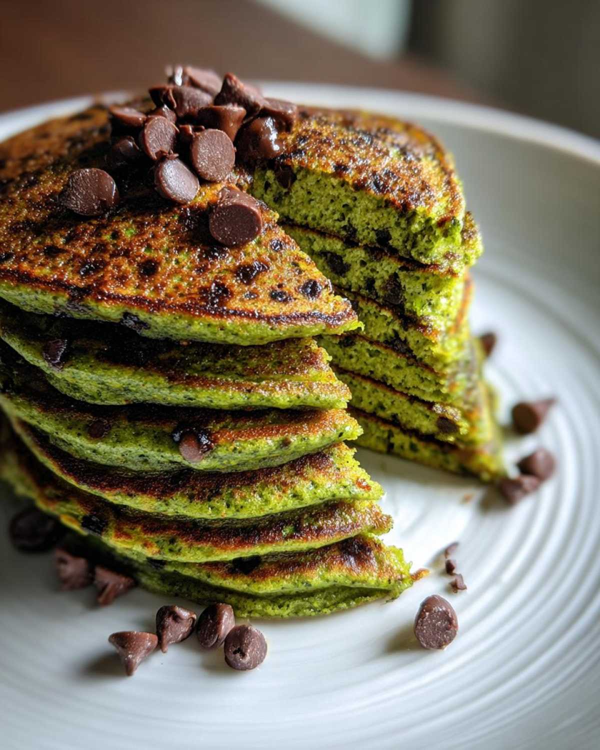Kid-Friendly Green Spinach Pancakes With Mint Chocolate Chip - detail 1