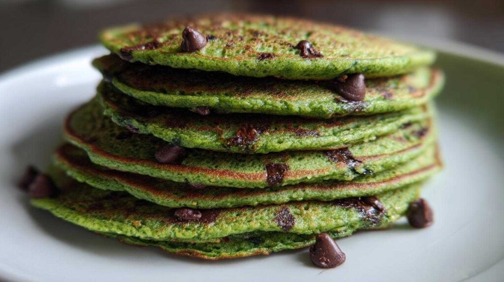 Kid-Friendly Green Spinach Pancakes With Mint Chocolate Chip