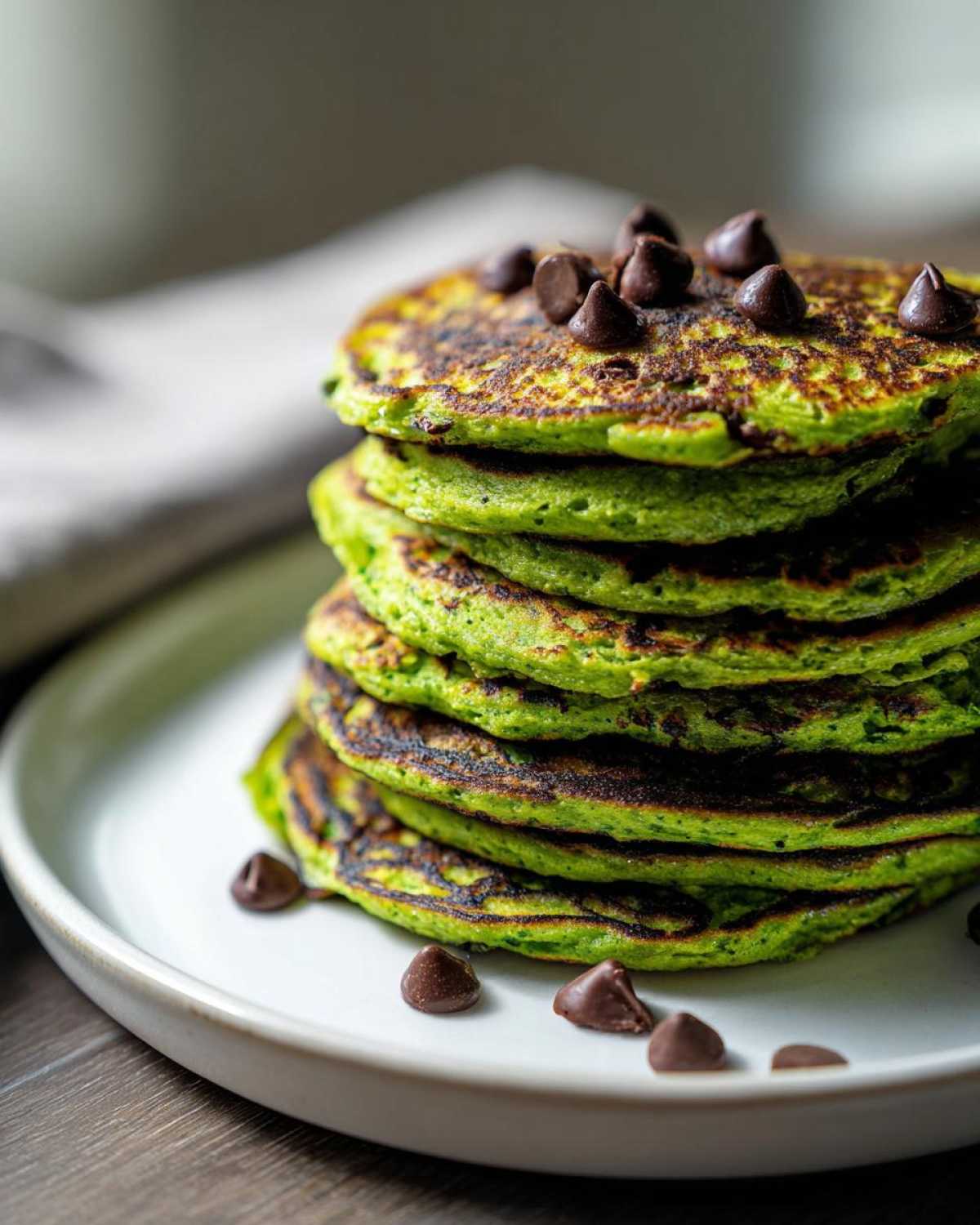 Kid-Friendly Green Spinach Pancakes With Mint Chocolate Chip - detail 2
