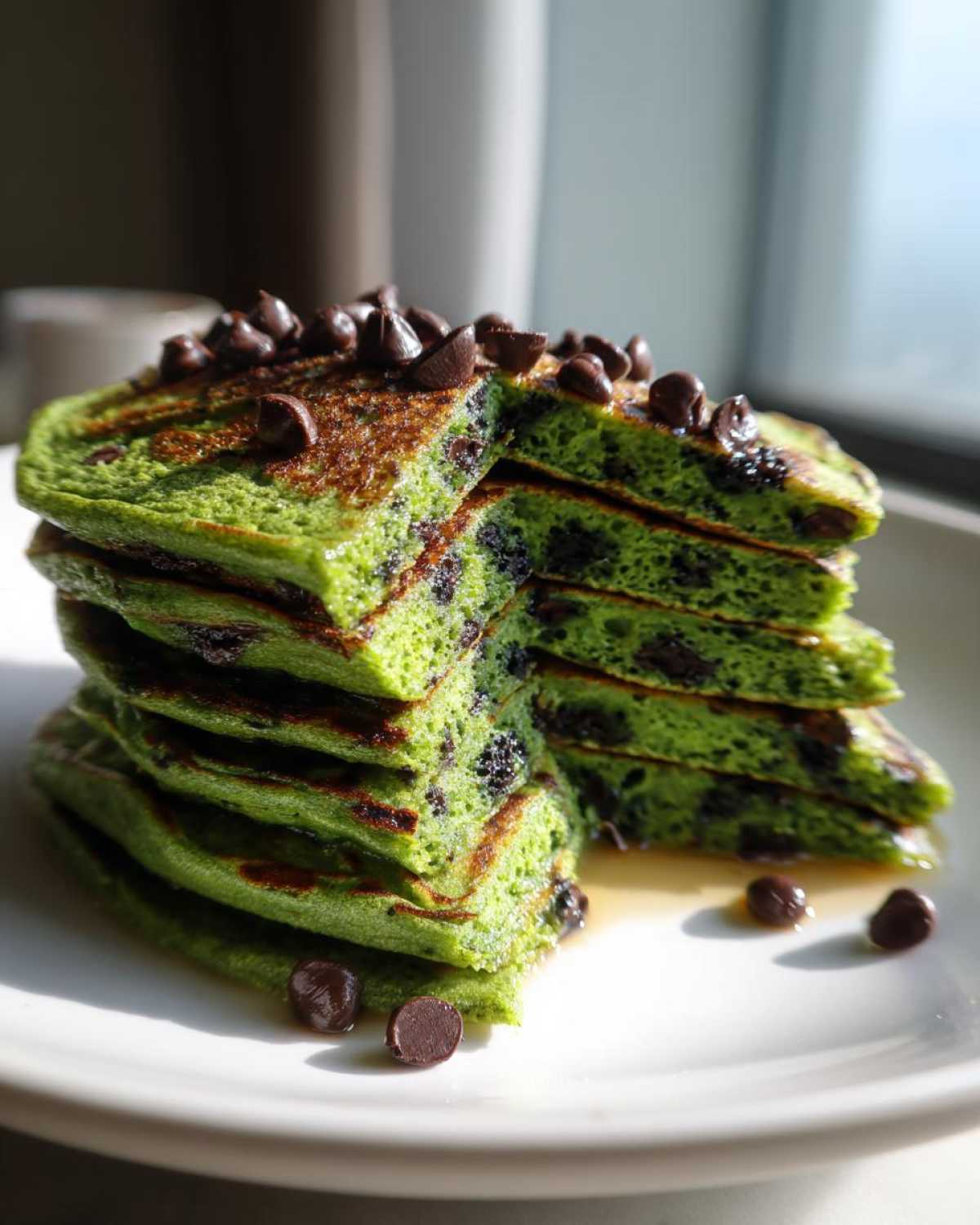 Kid-Friendly Green Spinach Pancakes With Mint Chocolate Chip - detail 3