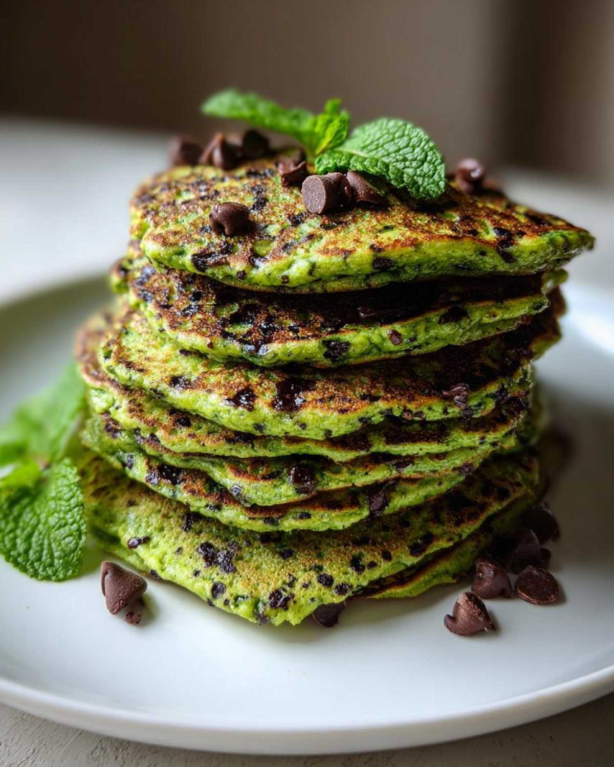 Kid-Friendly Green Spinach Pancakes With Mint Chocolate Chip - detail 4