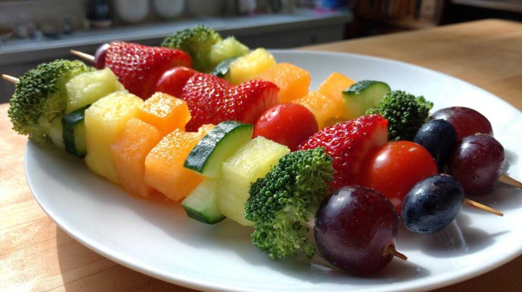 Kid-Friendly Rainbow Fruit & Veggie Kabobs