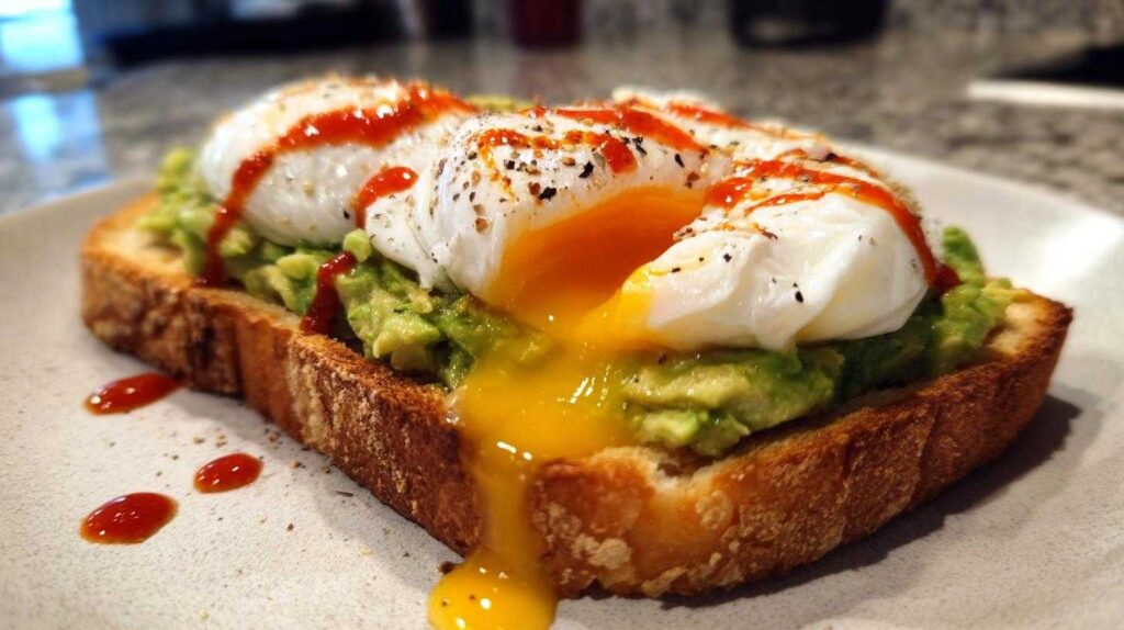 Avocado Toast with Poached Egg and Sriracha Drizzle