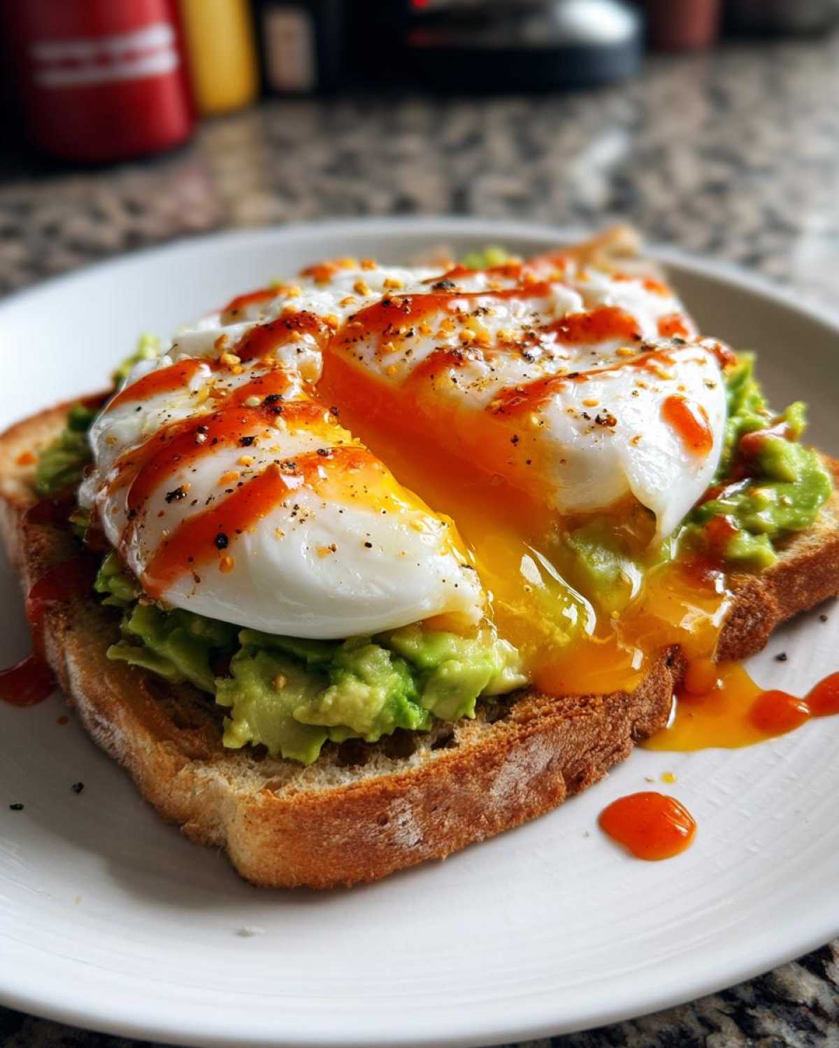 Avocado Toast with Poached Egg and Sriracha Drizzle - detail 3