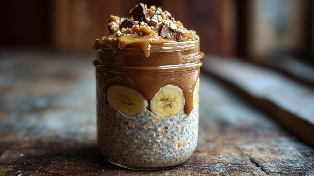 Chocolate Peanut Butter Overnight Oats with Banana
