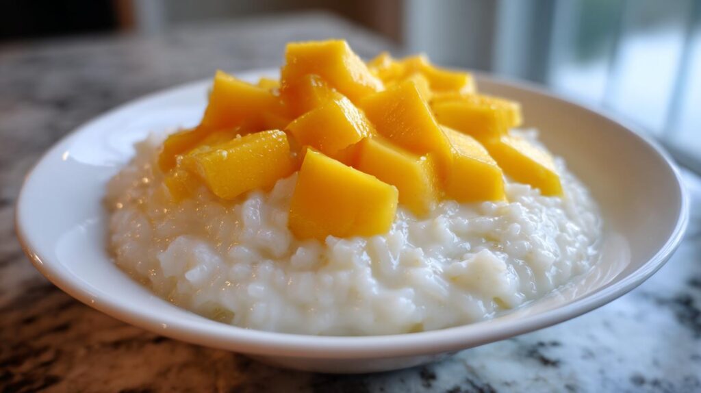 Coconut Milk Rice Pudding with Mango