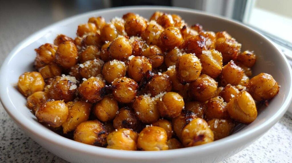 Garlic Parmesan Roasted Chickpeas (Crunchy Snack)