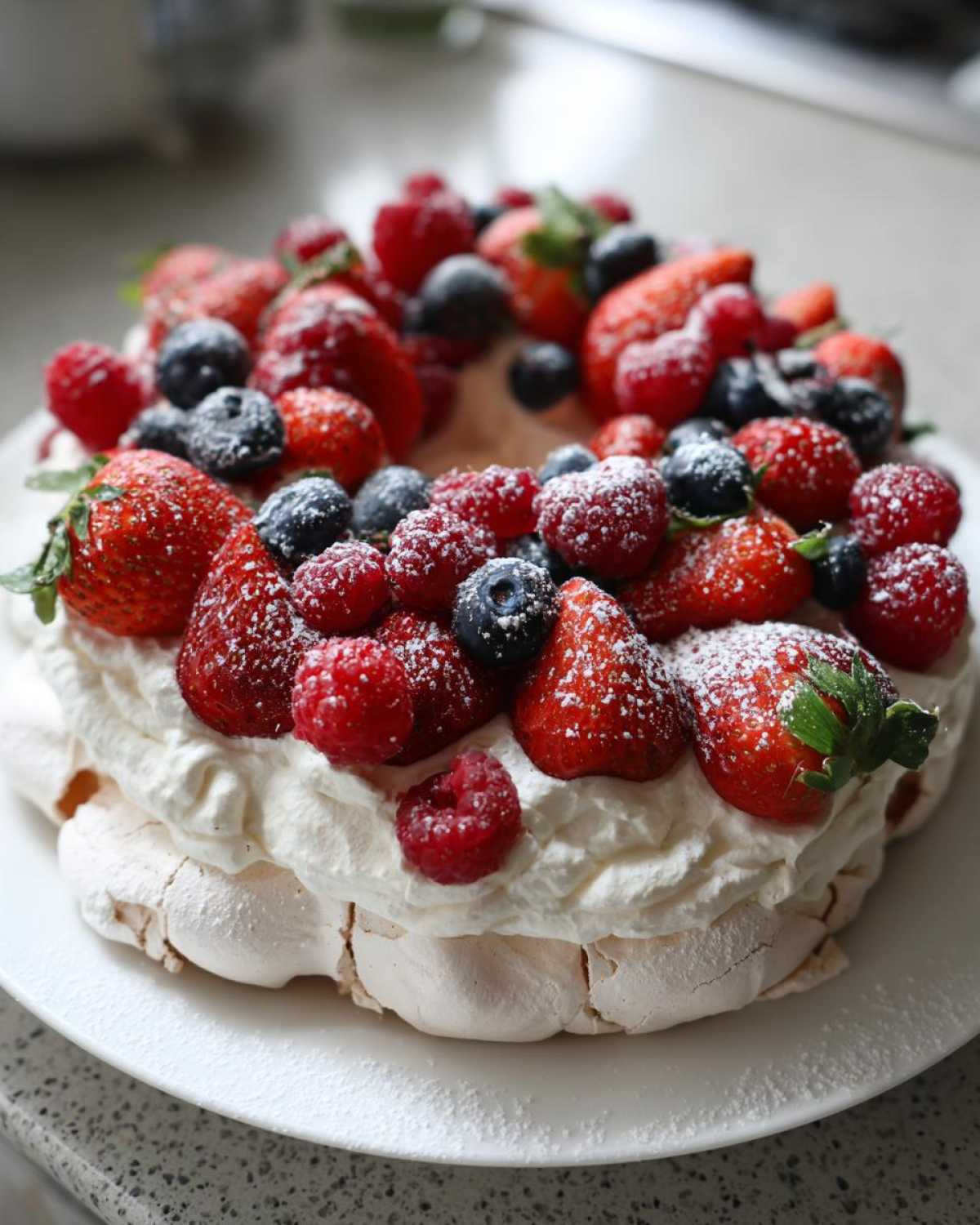 Holiday Pavlova Wreath with Berries - detail 1
