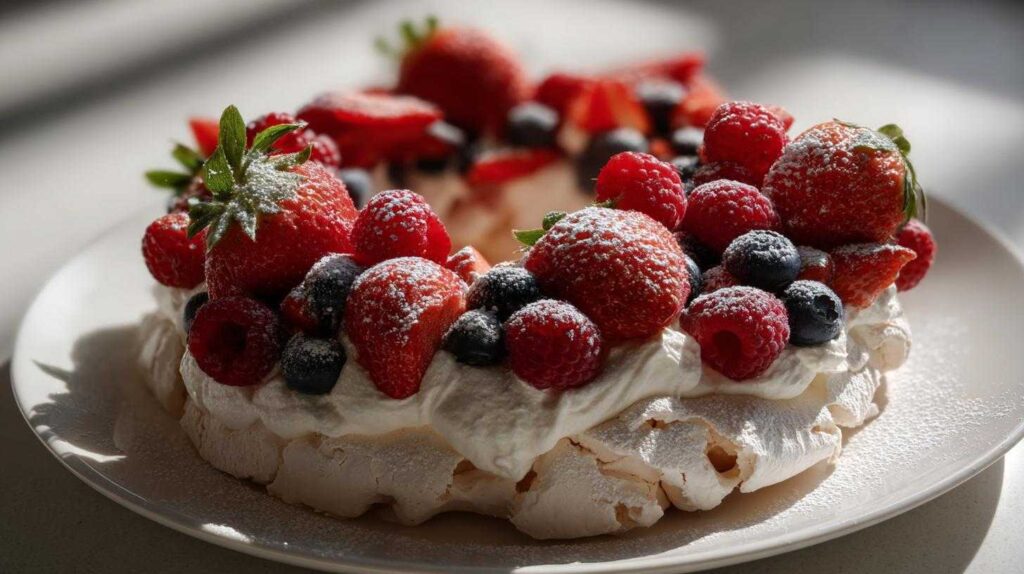 Holiday Pavlova Wreath with Berries