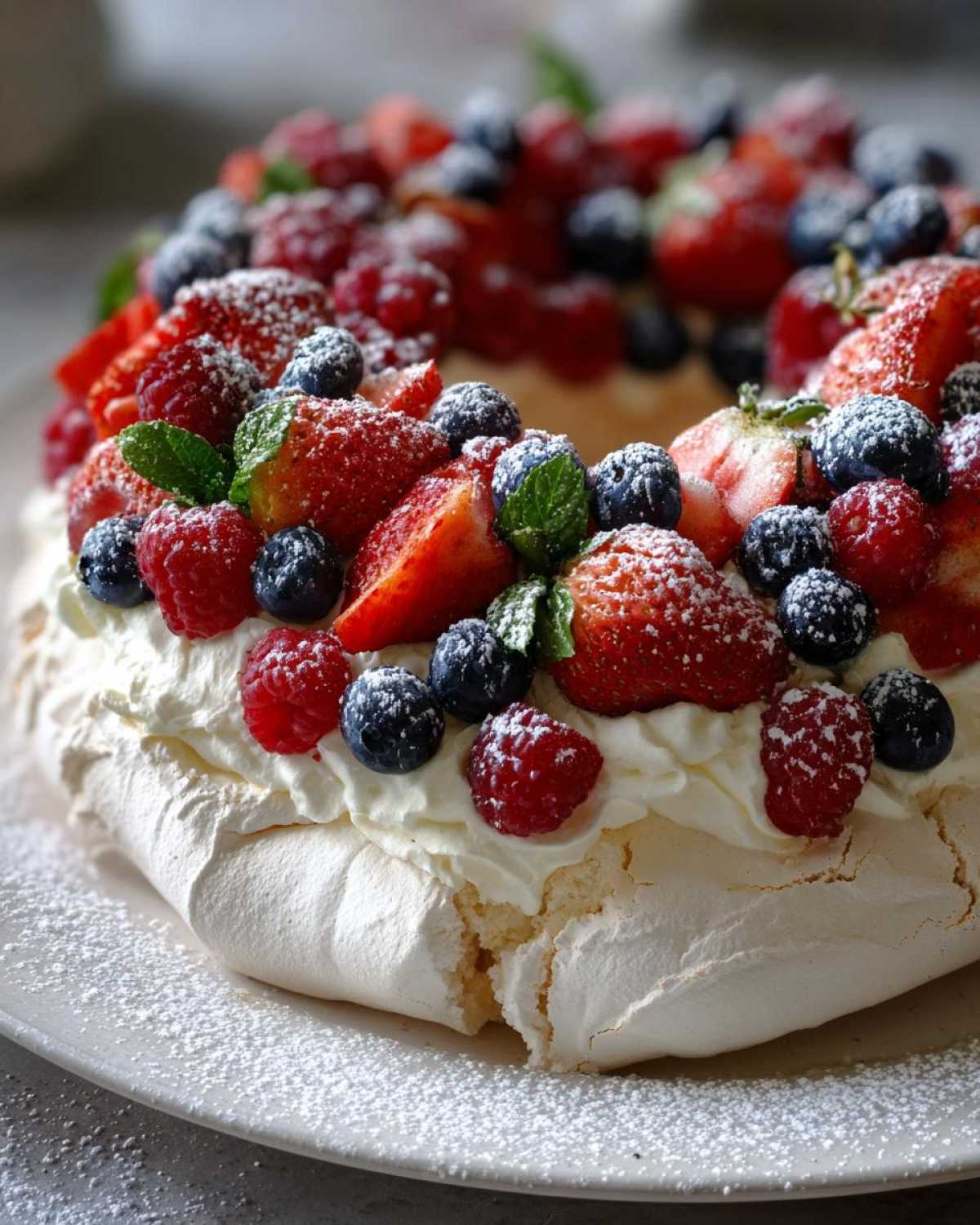 Holiday Pavlova Wreath with Berries - detail 2