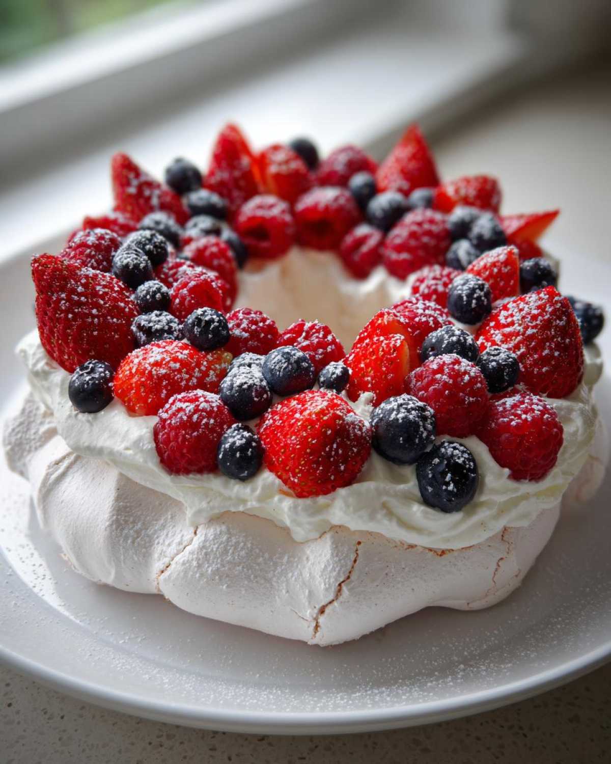 Holiday Pavlova Wreath with Berries - detail 3