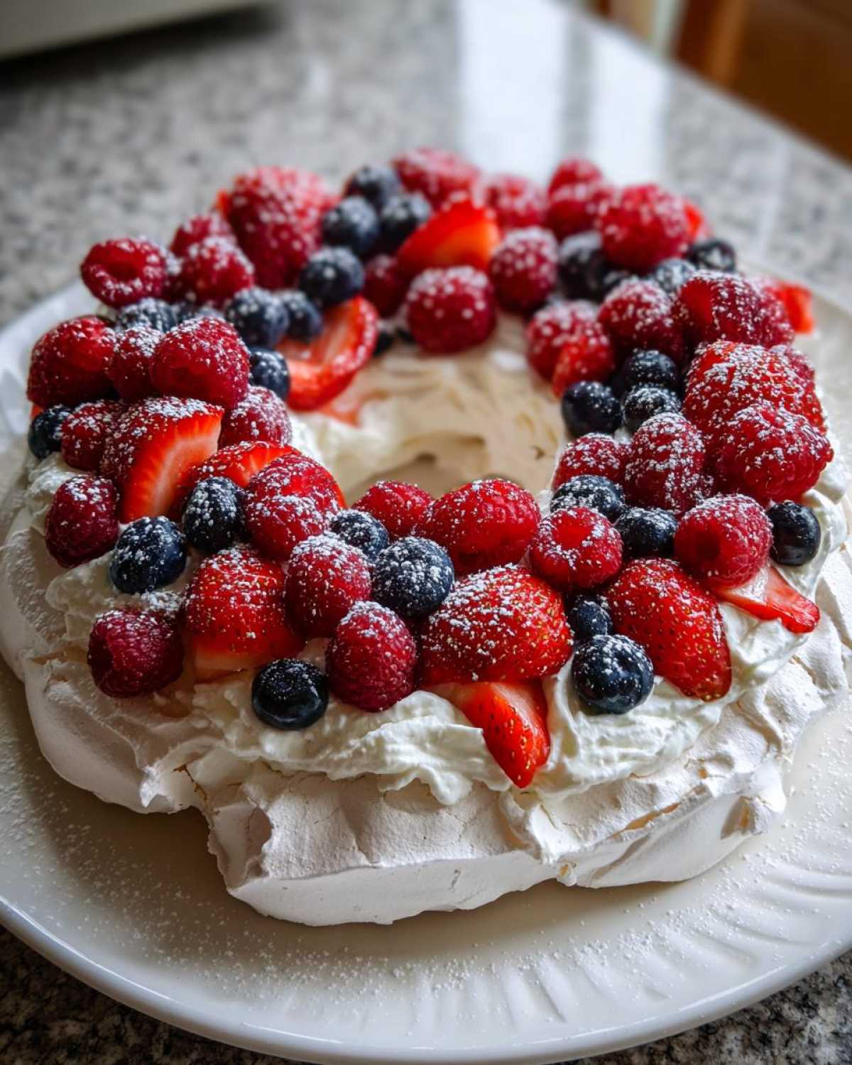 Holiday Pavlova Wreath with Berries - detail 4