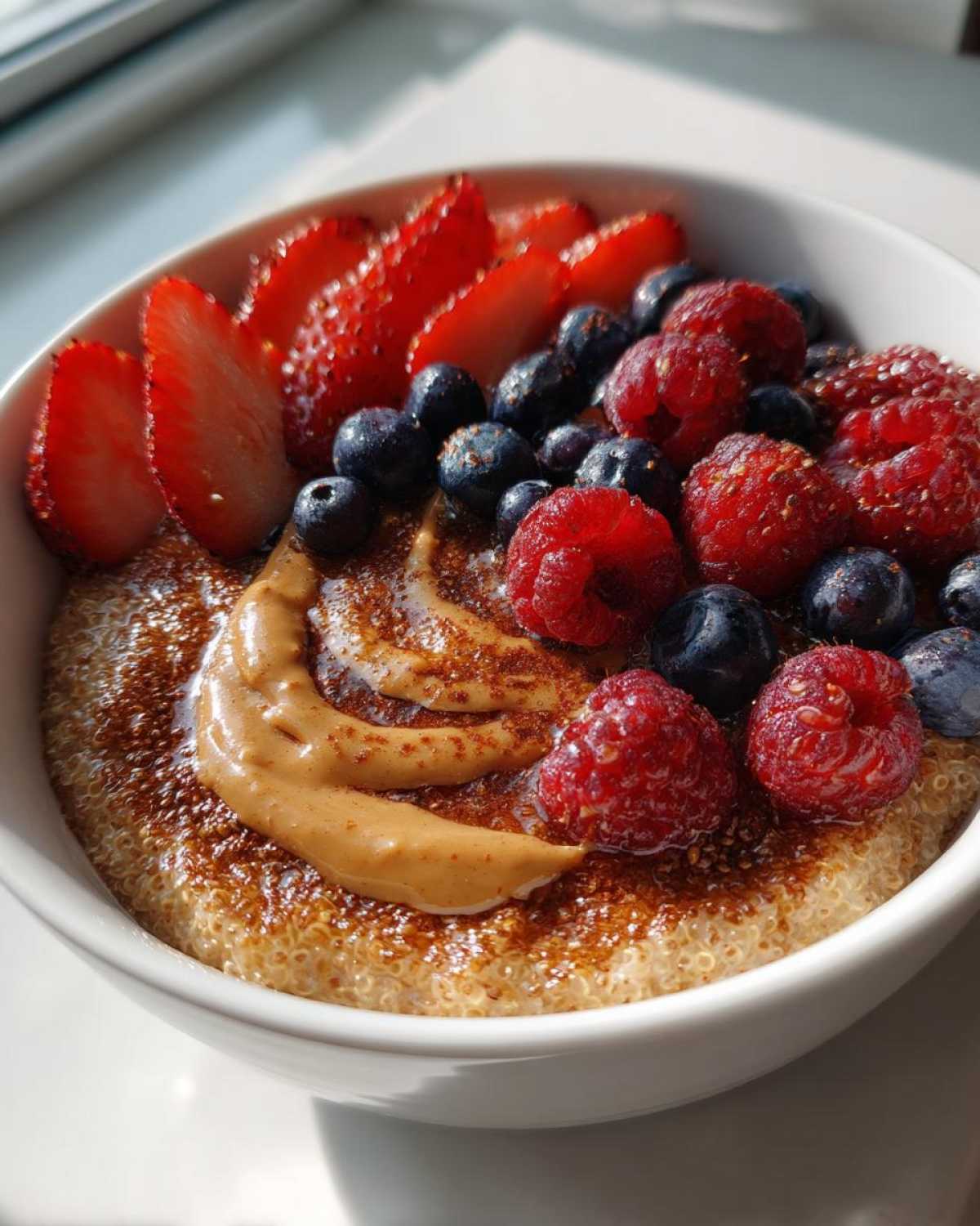 Overnight Quinoa Porridge with Almond Butter and Berries - detail 1