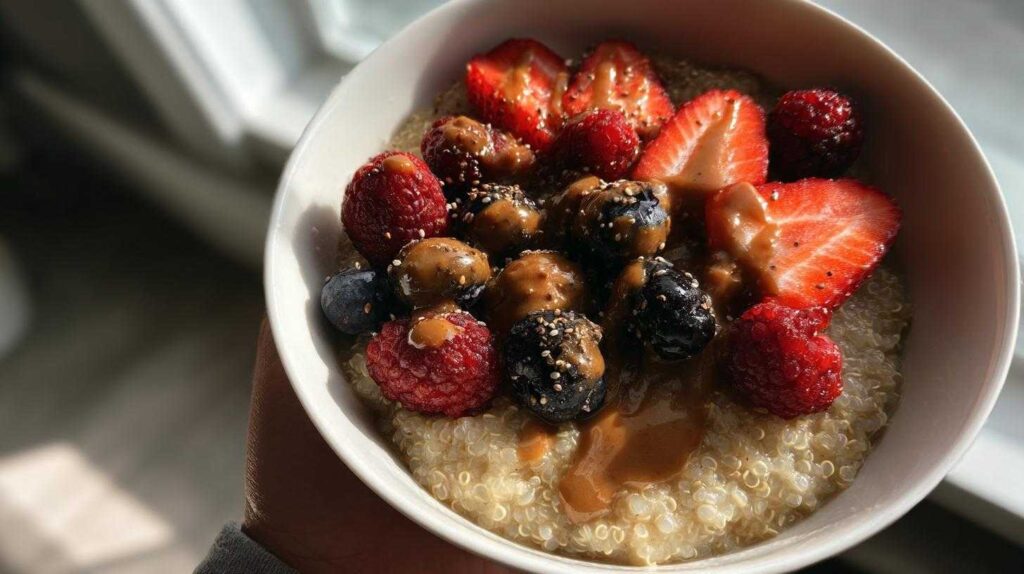 Overnight Quinoa Porridge with Almond Butter and Berries