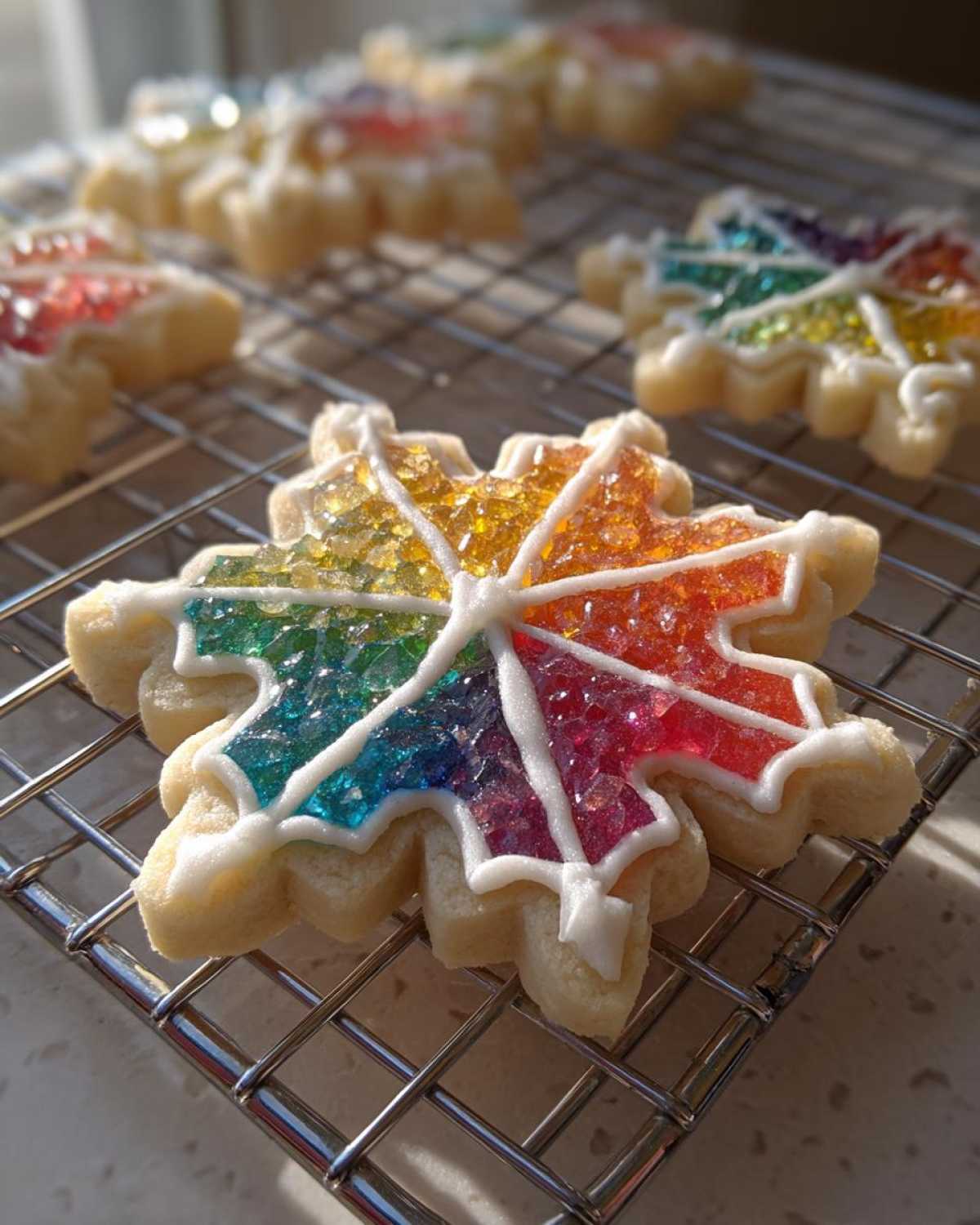 Snowflake Sugar Cookies with Stained Glass - detail 2