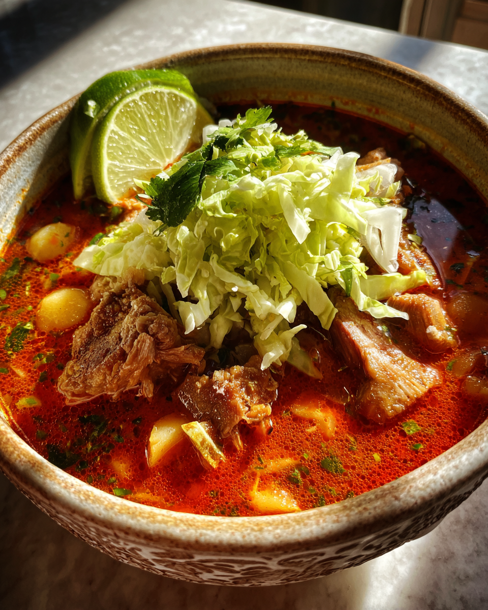 Spicy Mexican Pozole (Hominy and Pork Stew) - detail 1