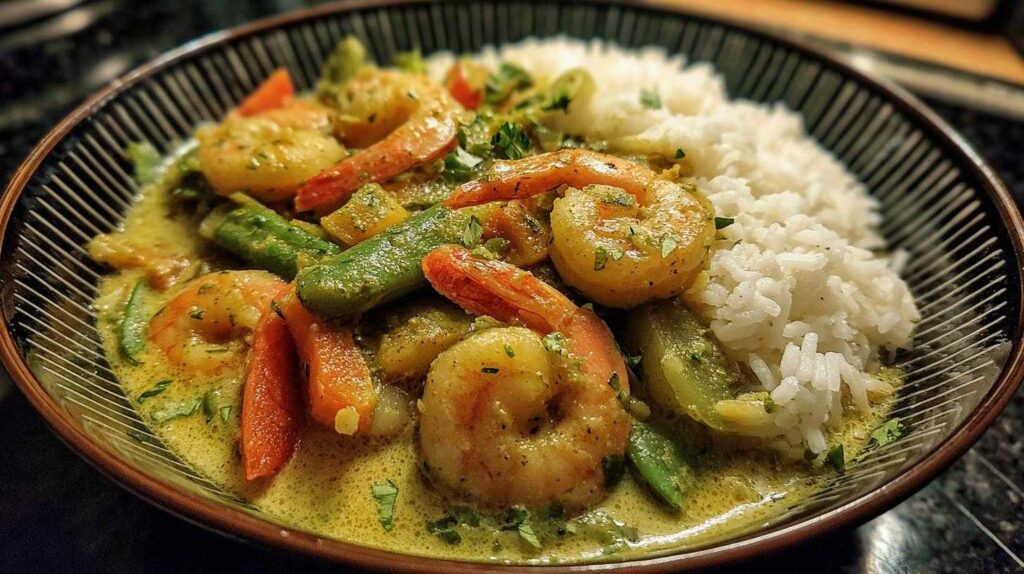 Authentic Thai Green Curry with Shrimp: 1 Bite Thai Green Curry with Shrimp