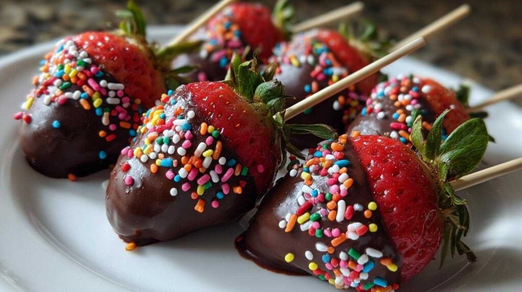 Valentine’s Day Chocolate-Covered Strawberry Skewers