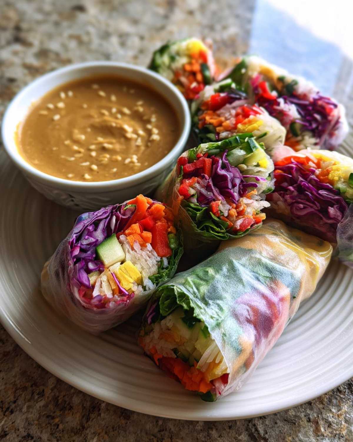 Vietnamese Fresh Veggie Spring Rolls with Peanut Sauce - detail 1