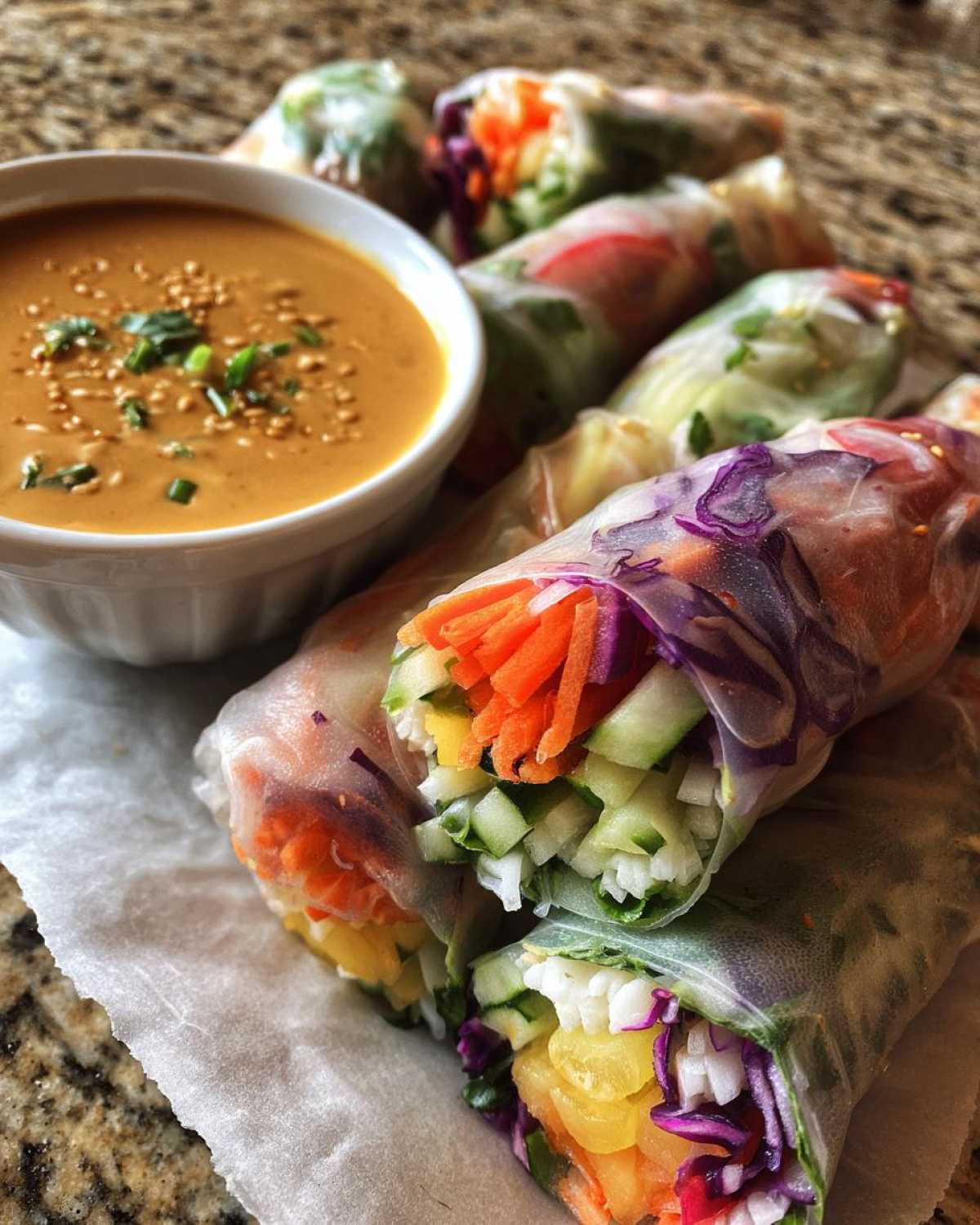 Vietnamese Fresh Veggie Spring Rolls with Peanut Sauce - detail 3