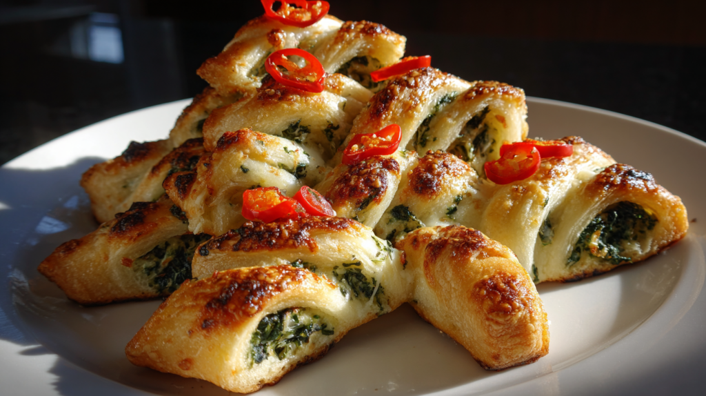 Christmas Tree Spinach Dip Breadsticks