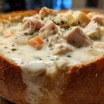 Creamy Turkey Chowder in Sourdough Bowls