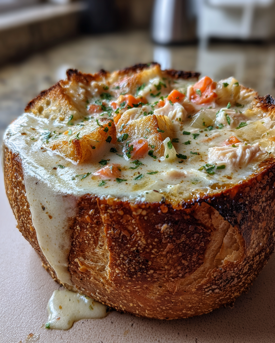 Creamy Turkey Chowder in Sourdough Bowls - detail 3