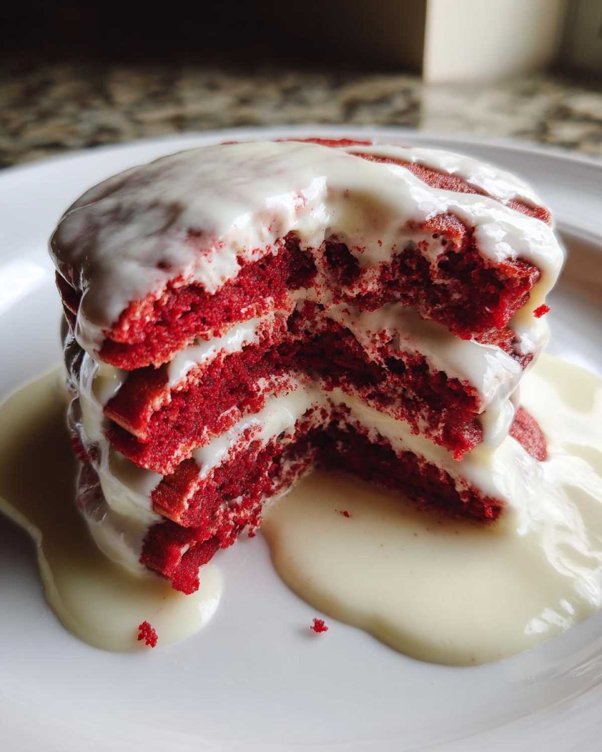 Red Velvet Pancakes with Cream Cheese Drizzle - detail 1