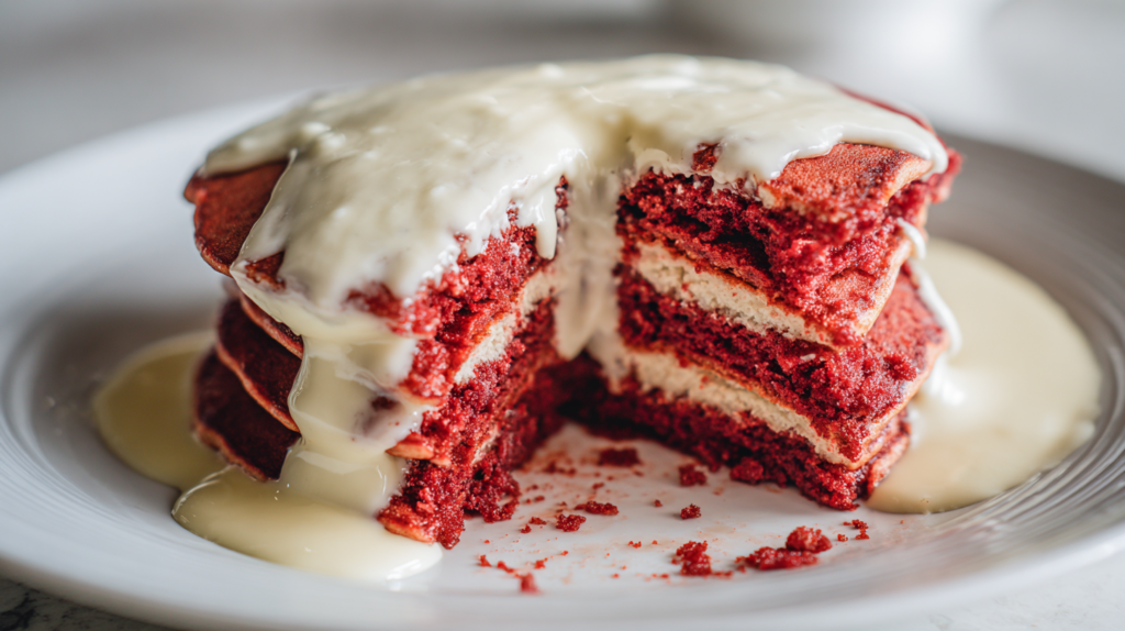 Red Velvet Pancakes with Cream Cheese Drizzle