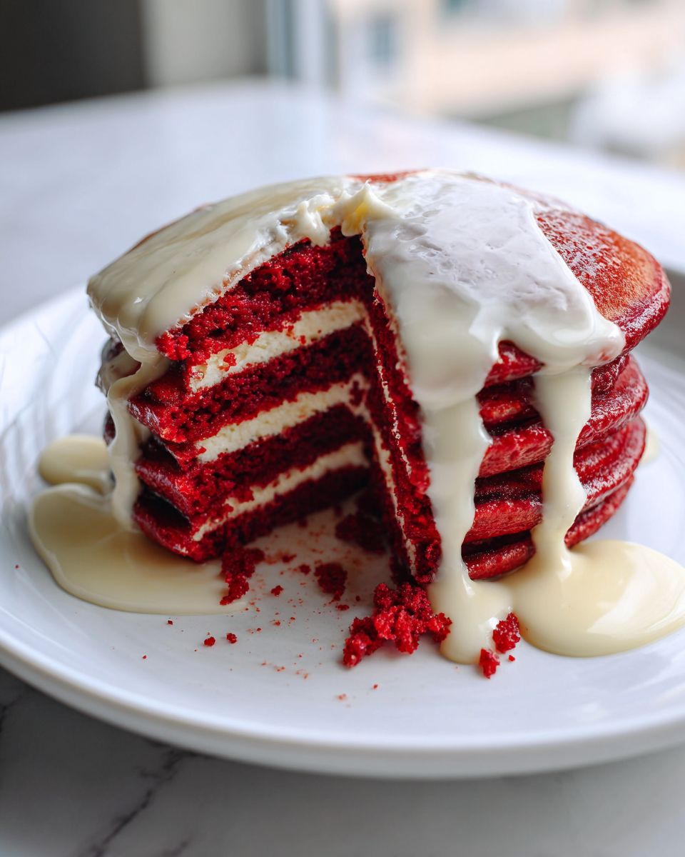 Red Velvet Pancakes with Cream Cheese Drizzle - detail 2