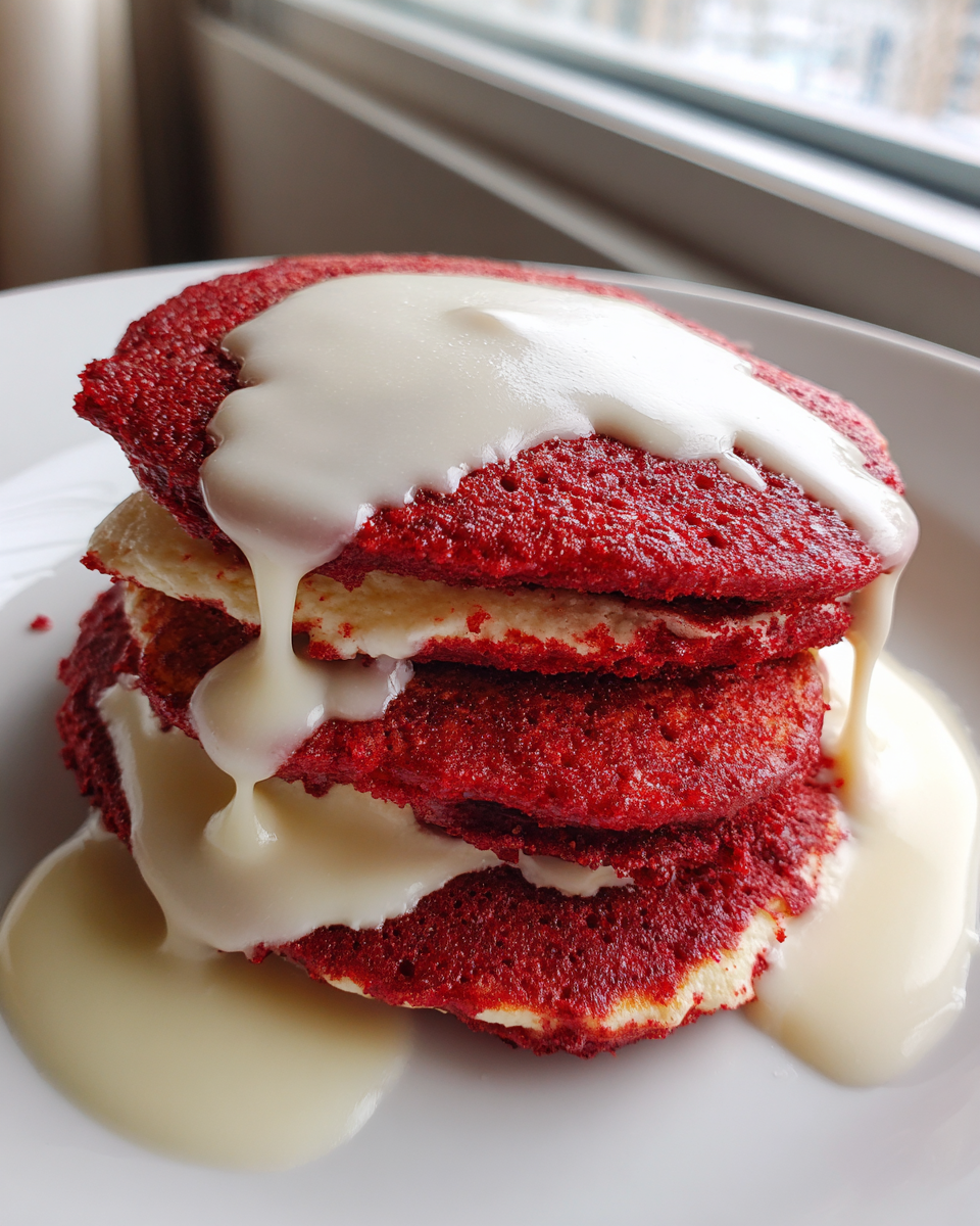 Red Velvet Pancakes with Cream Cheese Drizzle - detail 3