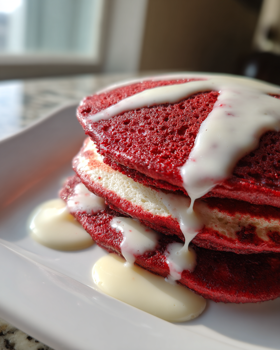 Red Velvet Pancakes with Cream Cheese Drizzle - detail 4