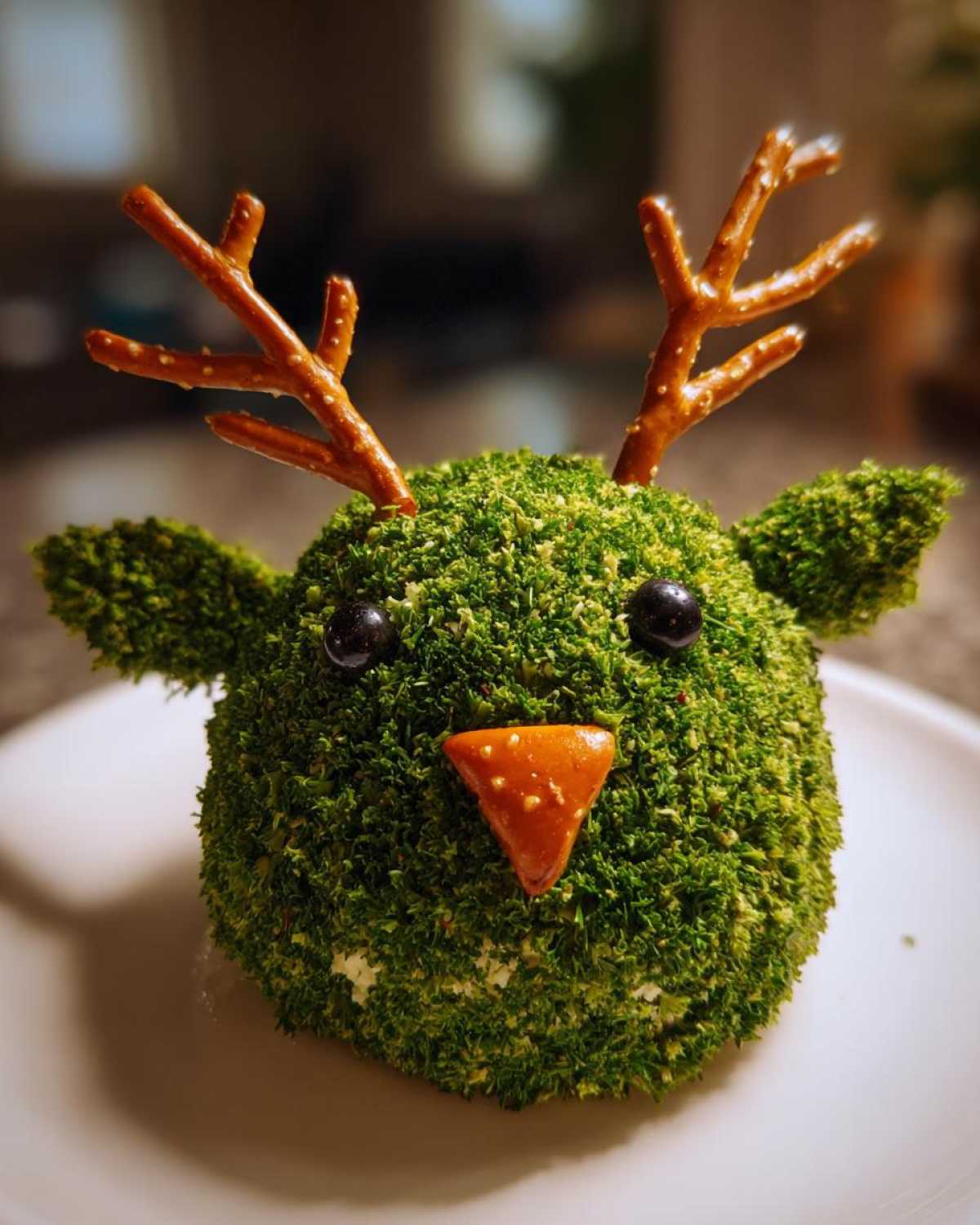 Rudolph Cheese Ball with Pretzel Antlers - detail 1