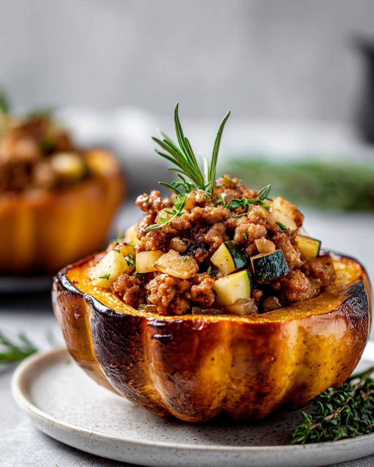 Sausage and Apple Stuffed Acorn Squash - detail 1