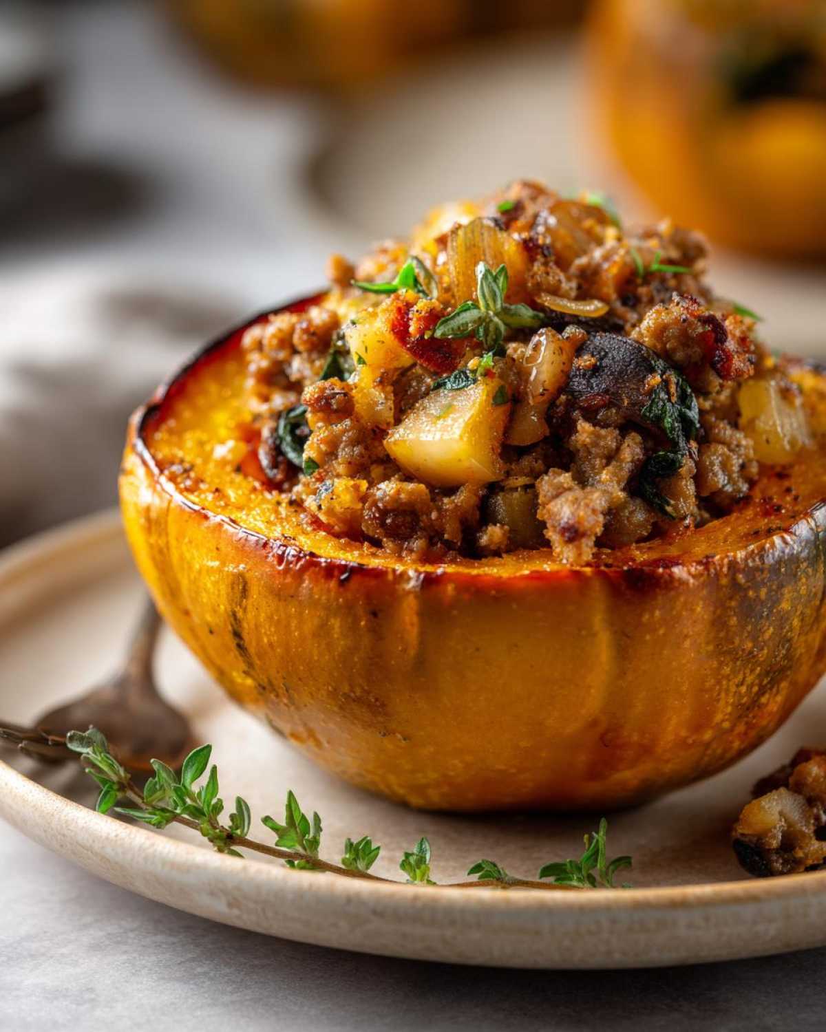 Sausage and Apple Stuffed Acorn Squash - detail 2