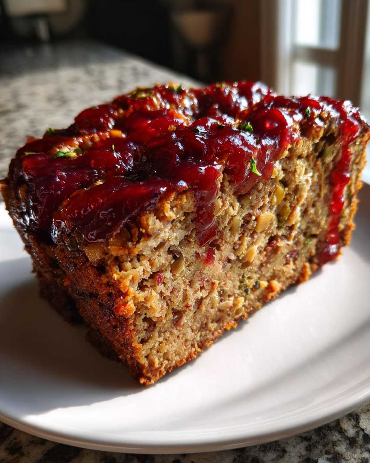 Vegan Lentil Loaf with Cranberry Glaze - detail 1