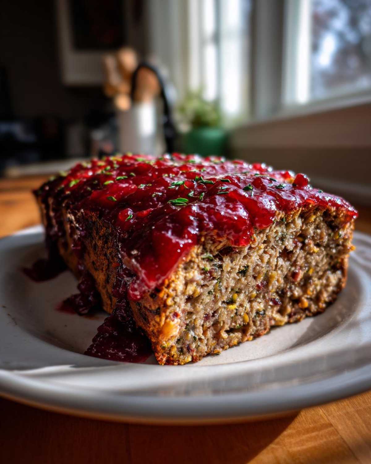 Vegan Lentil Loaf with Cranberry Glaze - detail 2