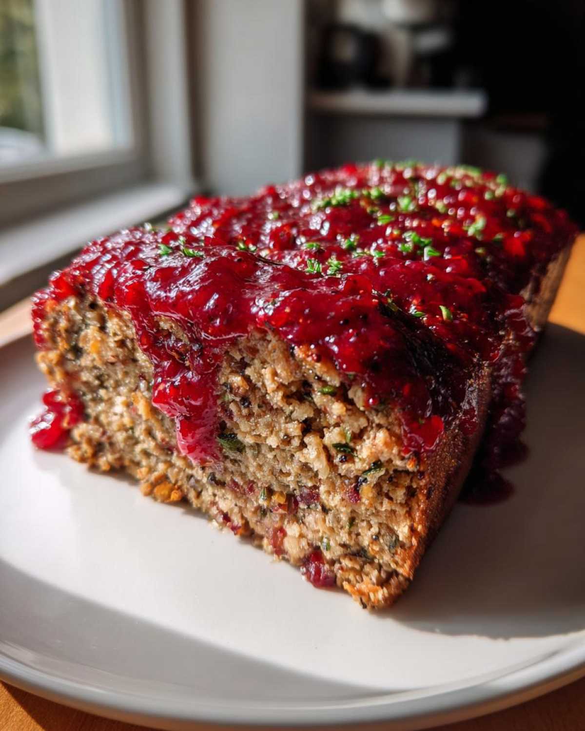 Vegan Lentil Loaf with Cranberry Glaze - detail 3