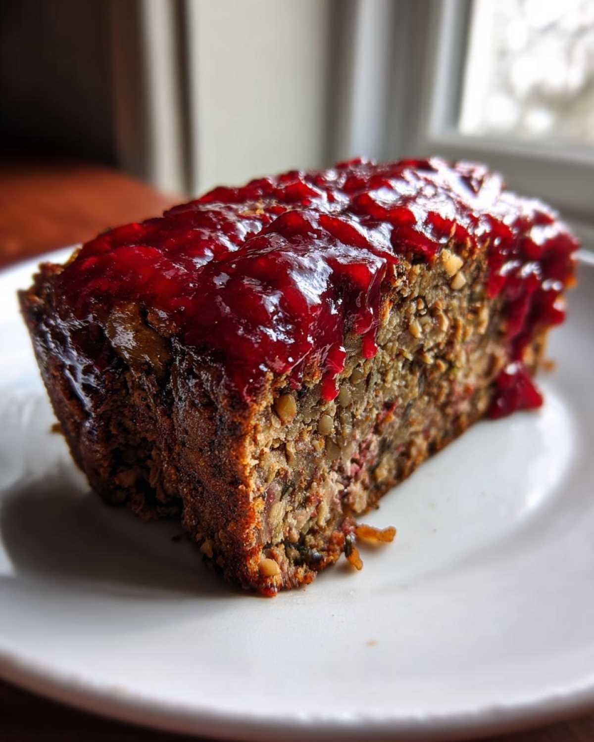 Vegan Lentil Loaf with Cranberry Glaze - detail 4