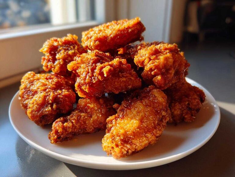 Amazing 2-Step fried chicken wings Secret A close-up of a pile of golden-brown, crispy fried chicken wings stacked on a white plate.