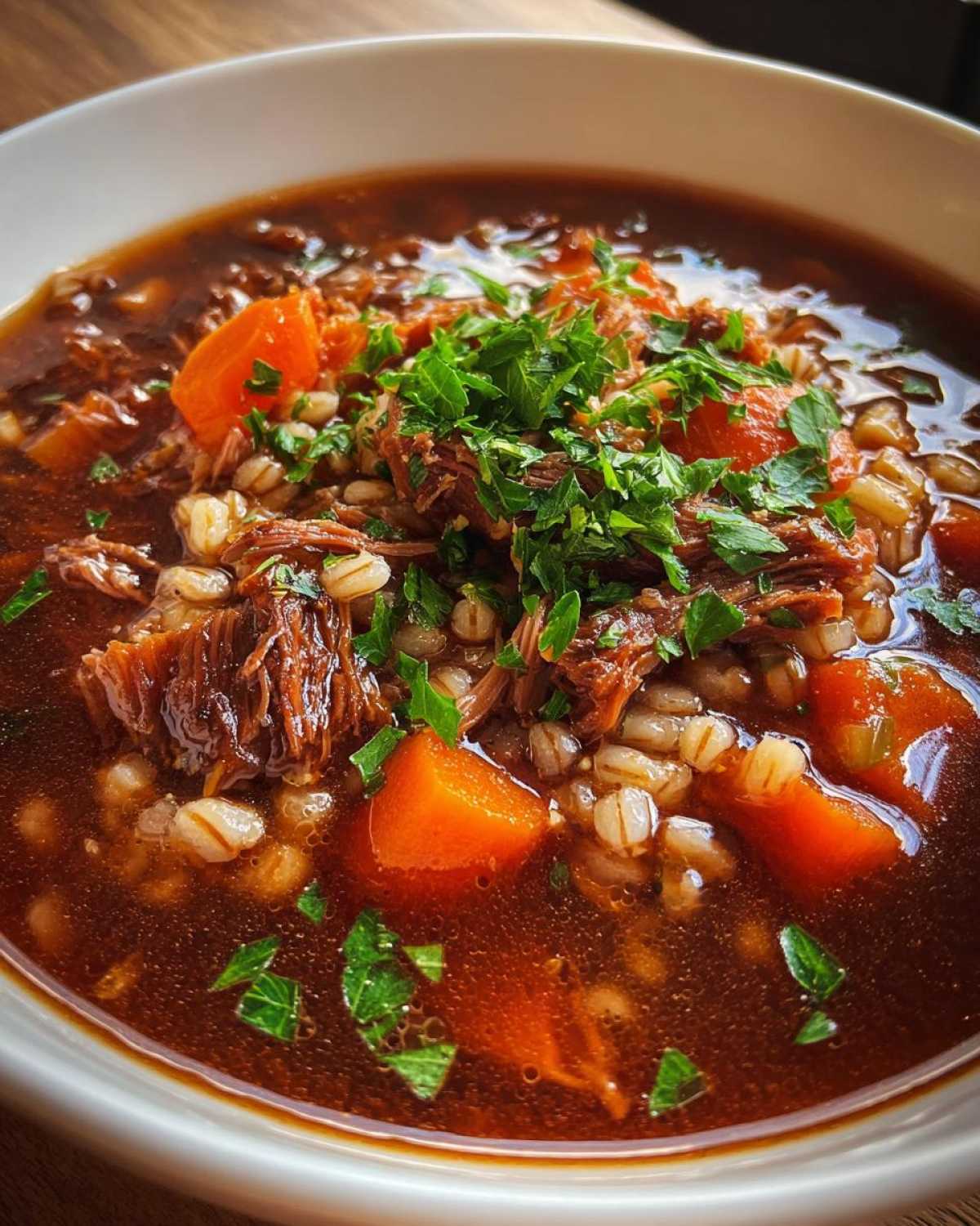 beef barley soup - detail 1