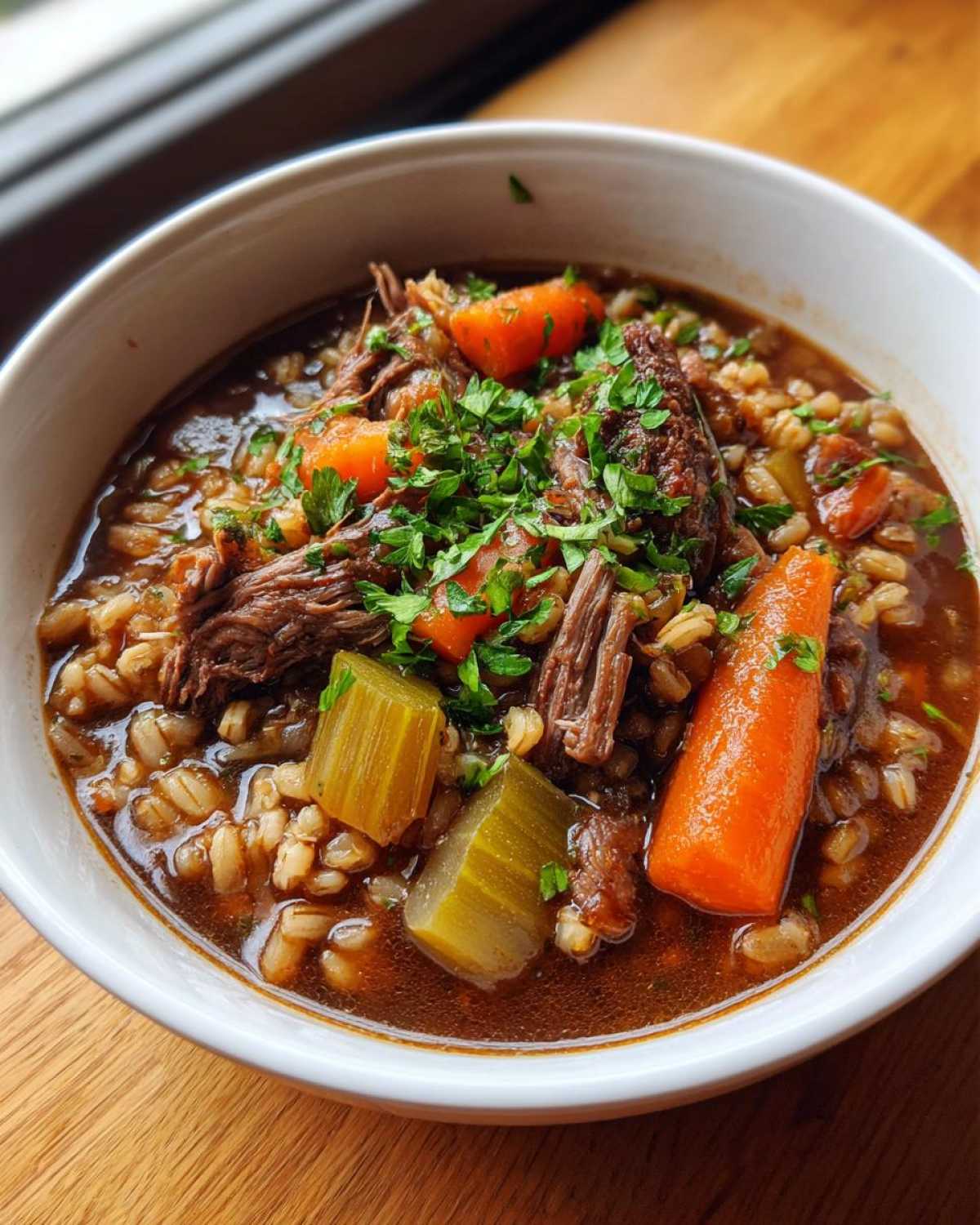 beef barley soup - detail 3