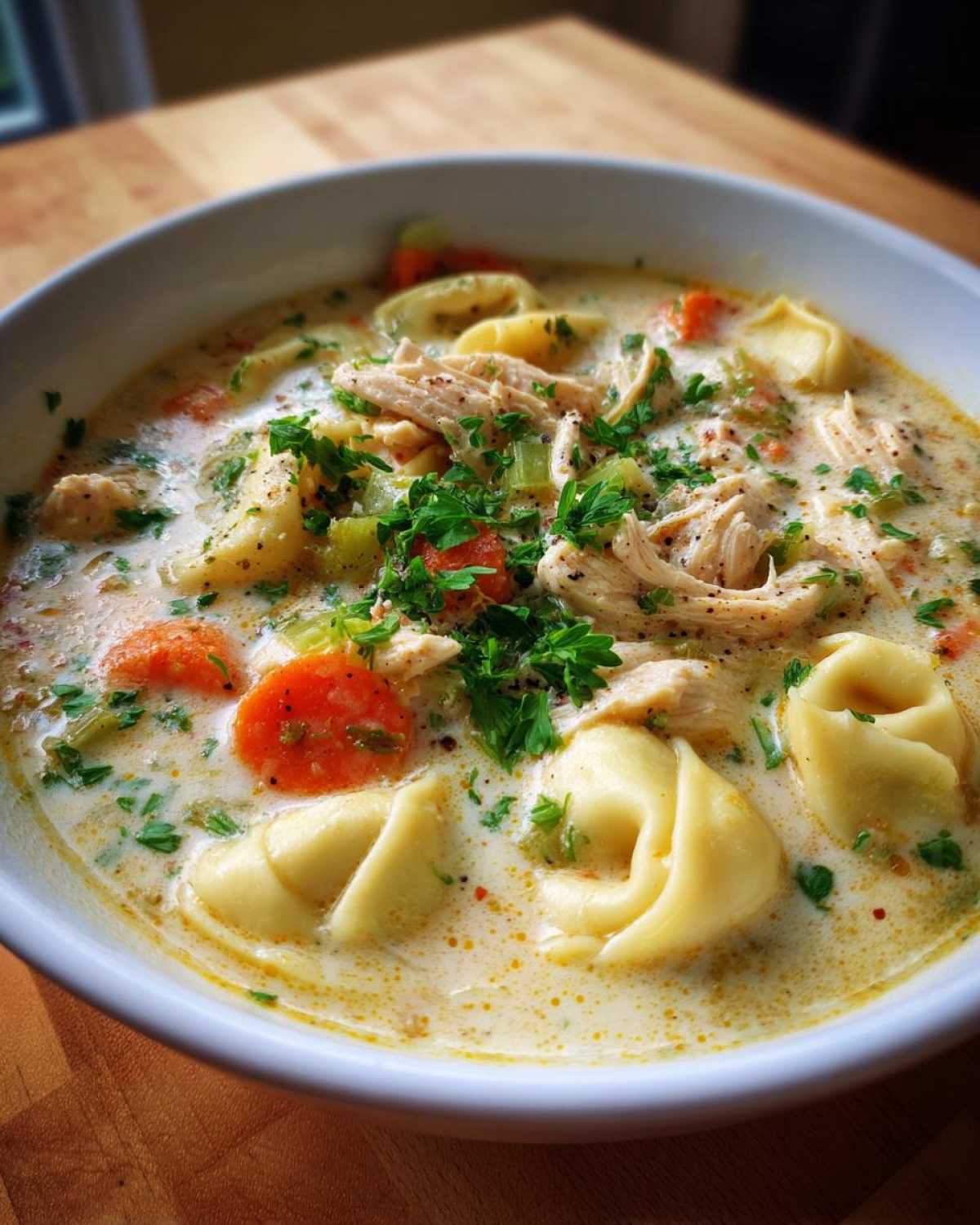 creamy chicken tortellini soup - detail 3