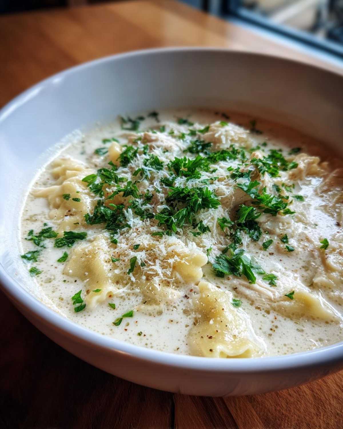 creamy white chicken lasagna soup - detail 1